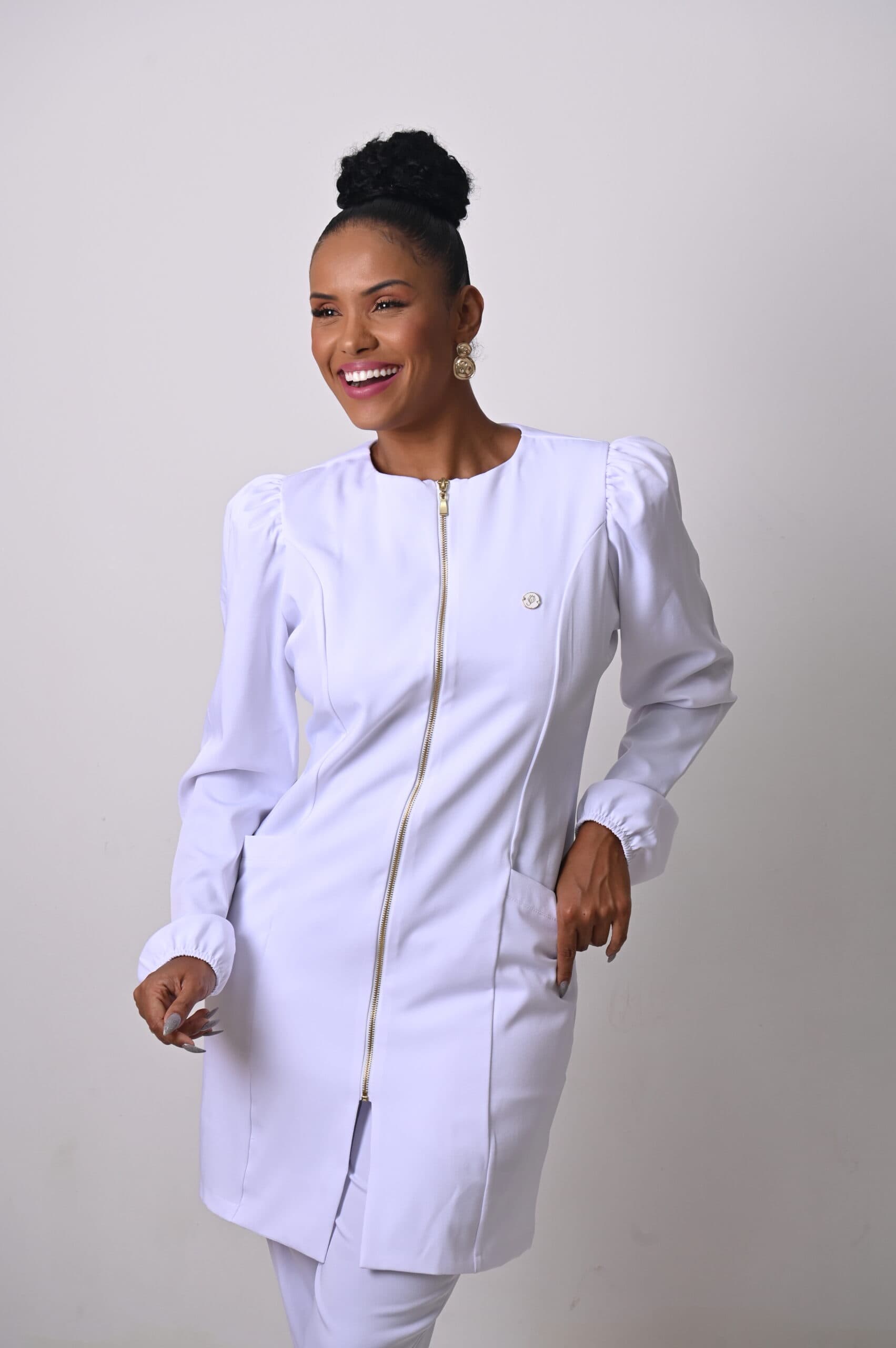 Jaleco Feminino Slim Gold Premium Branco com Elastano - Jaleca Branco